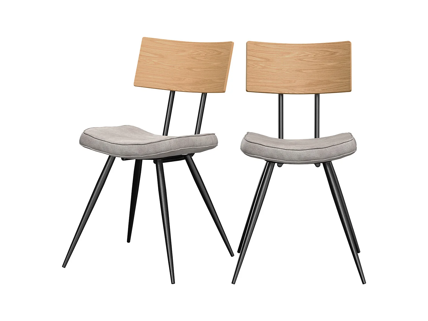 Lot de 2 chaises en bois clair et cuir synthétique gris - Texas
