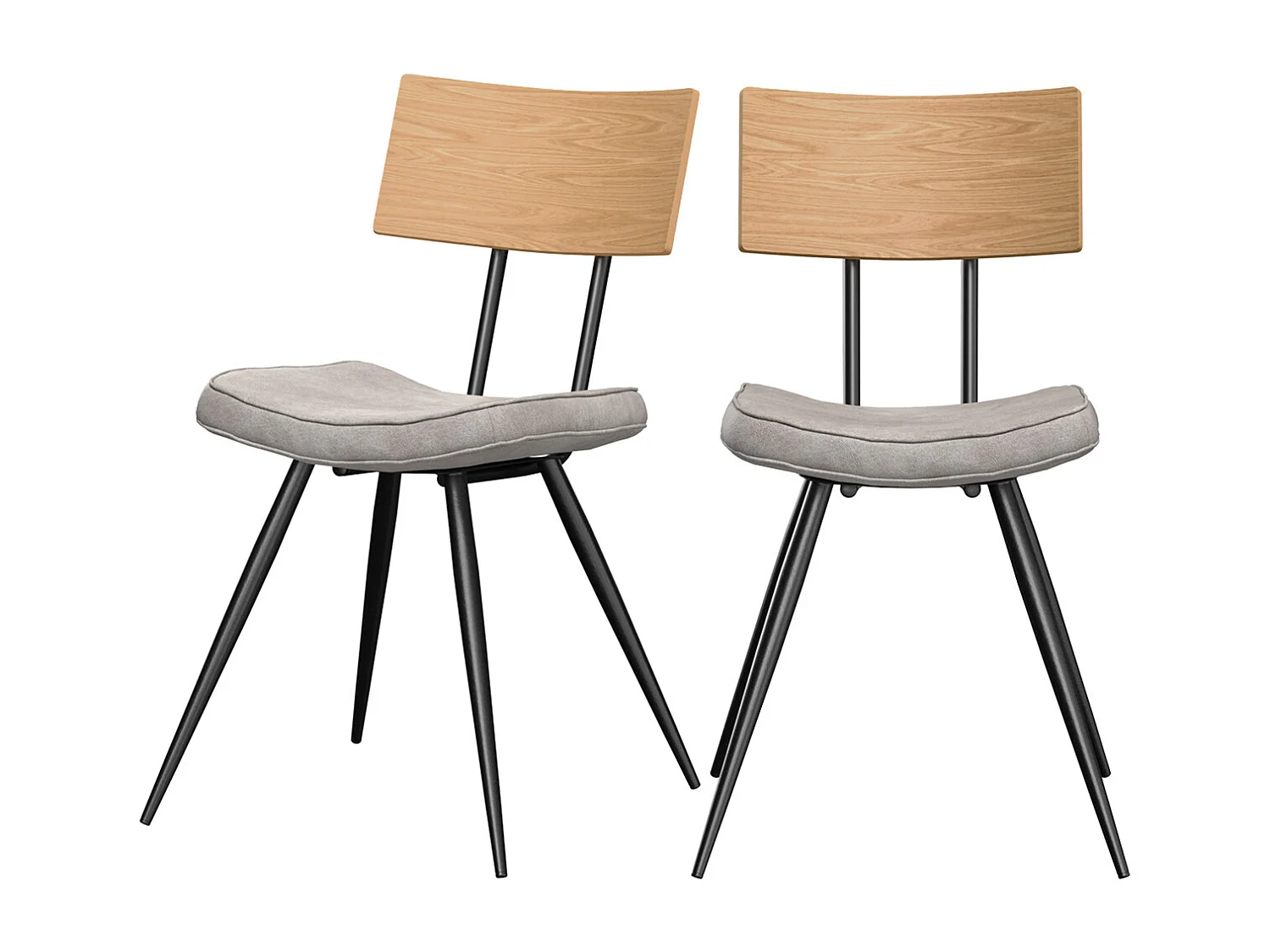 Lot de 2 chaises en bois clair et cuir synthétique gris - Texas
