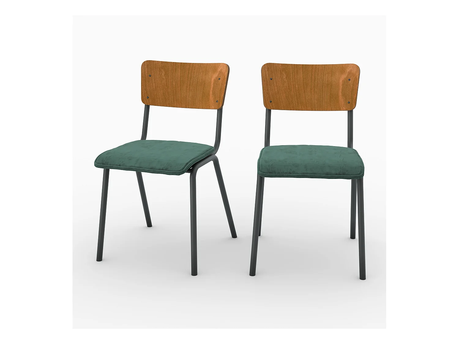 Lot de 2 chaises en bois foncé et velours vert - Nico