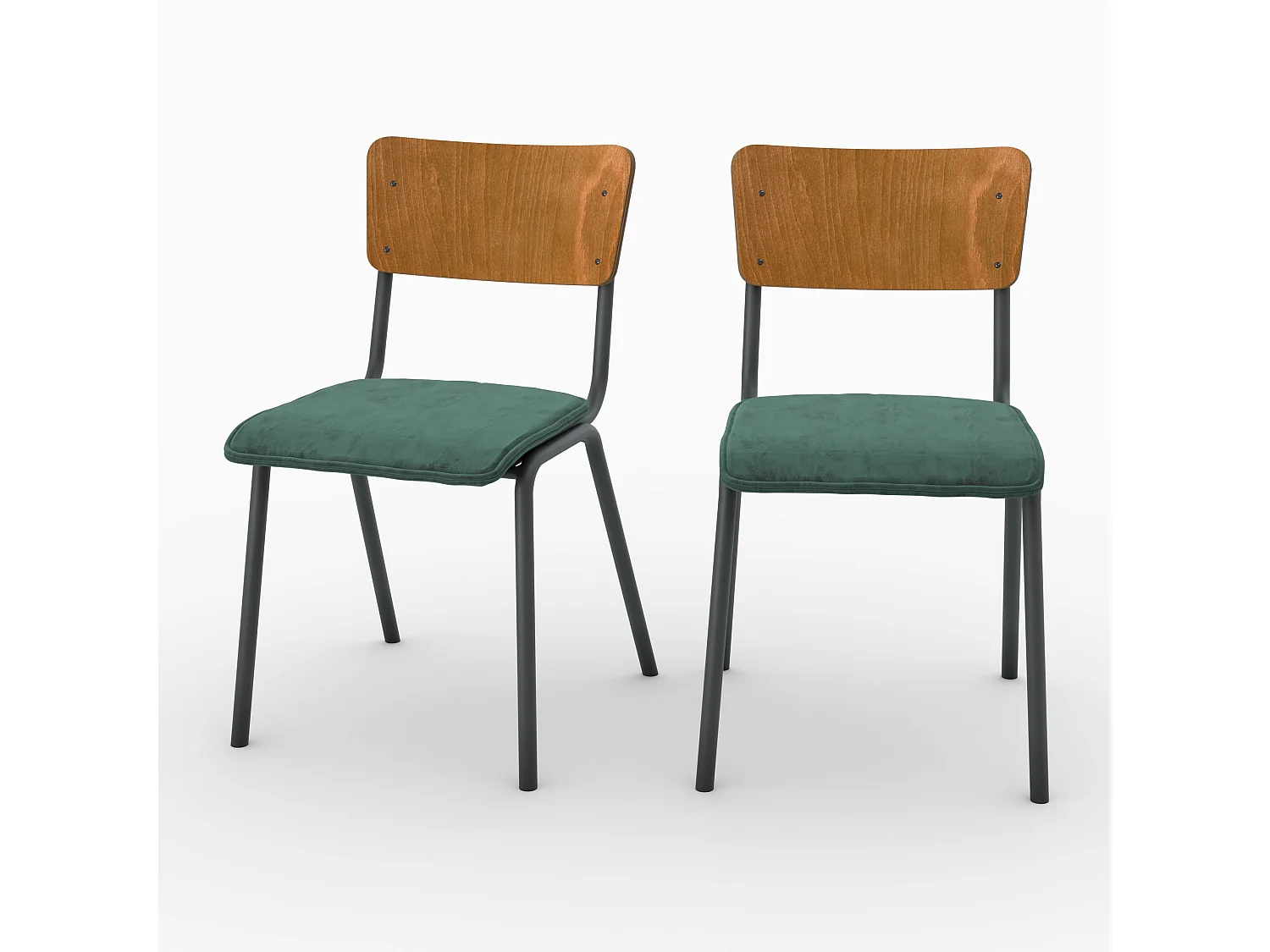 Lot de 2 chaises en bois foncé et velours vert - Nico