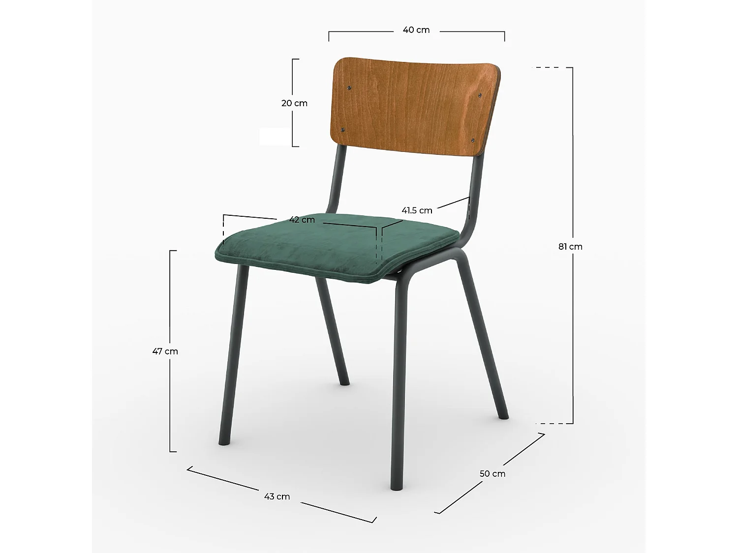 Lot de 2 chaises en bois foncé et velours vert - Nico