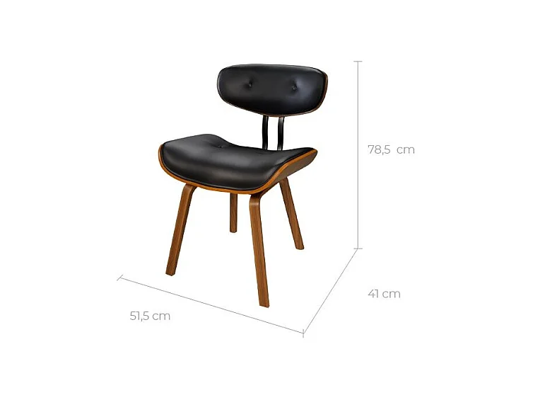 Chaise en PU noir et pieds en bois plié - Pétrus