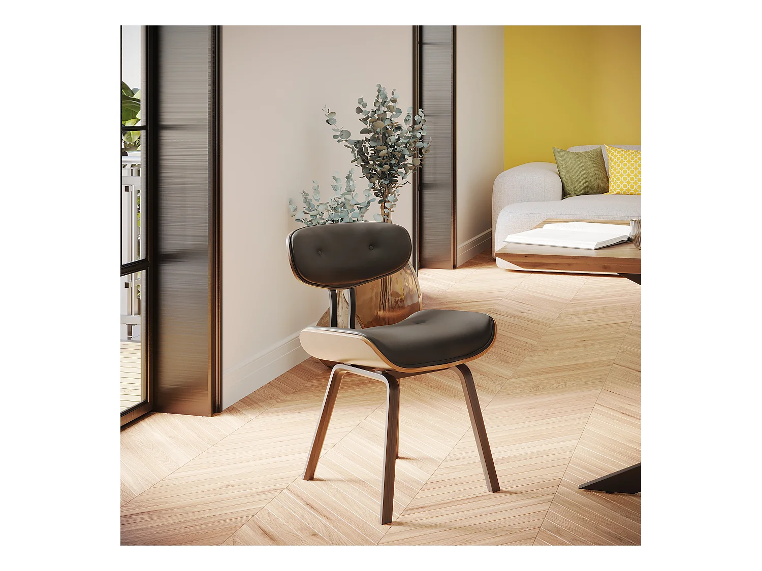 Chaise en PU noir et pieds en bois plié - Pétrus