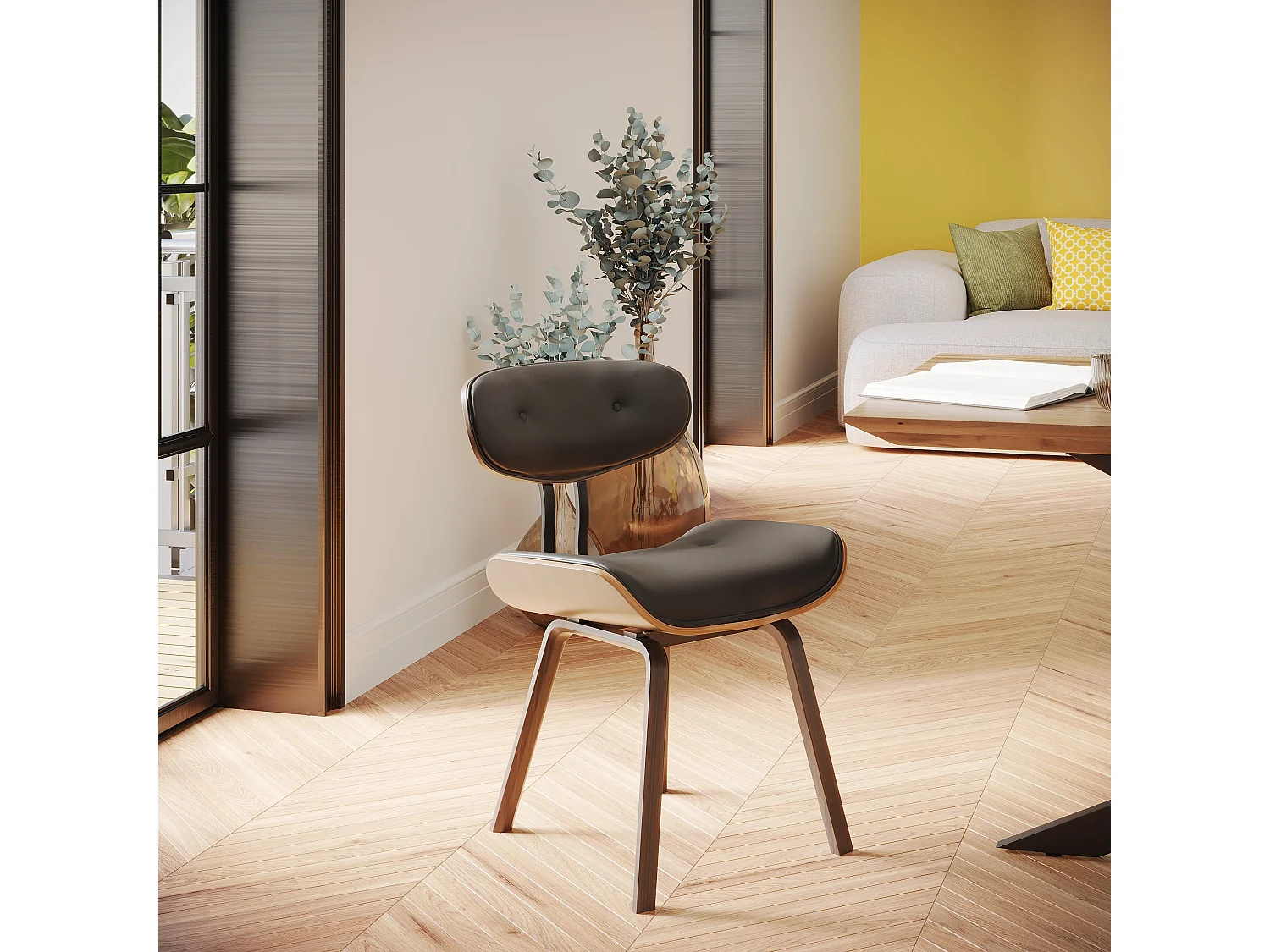 Chaise en PU noir et pieds en bois plié - Pétrus