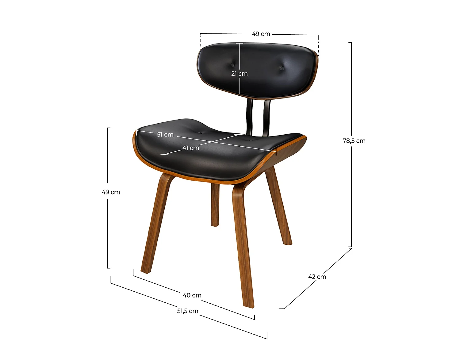 Silla de PU negro y patas de madera plegadas - Pétrus