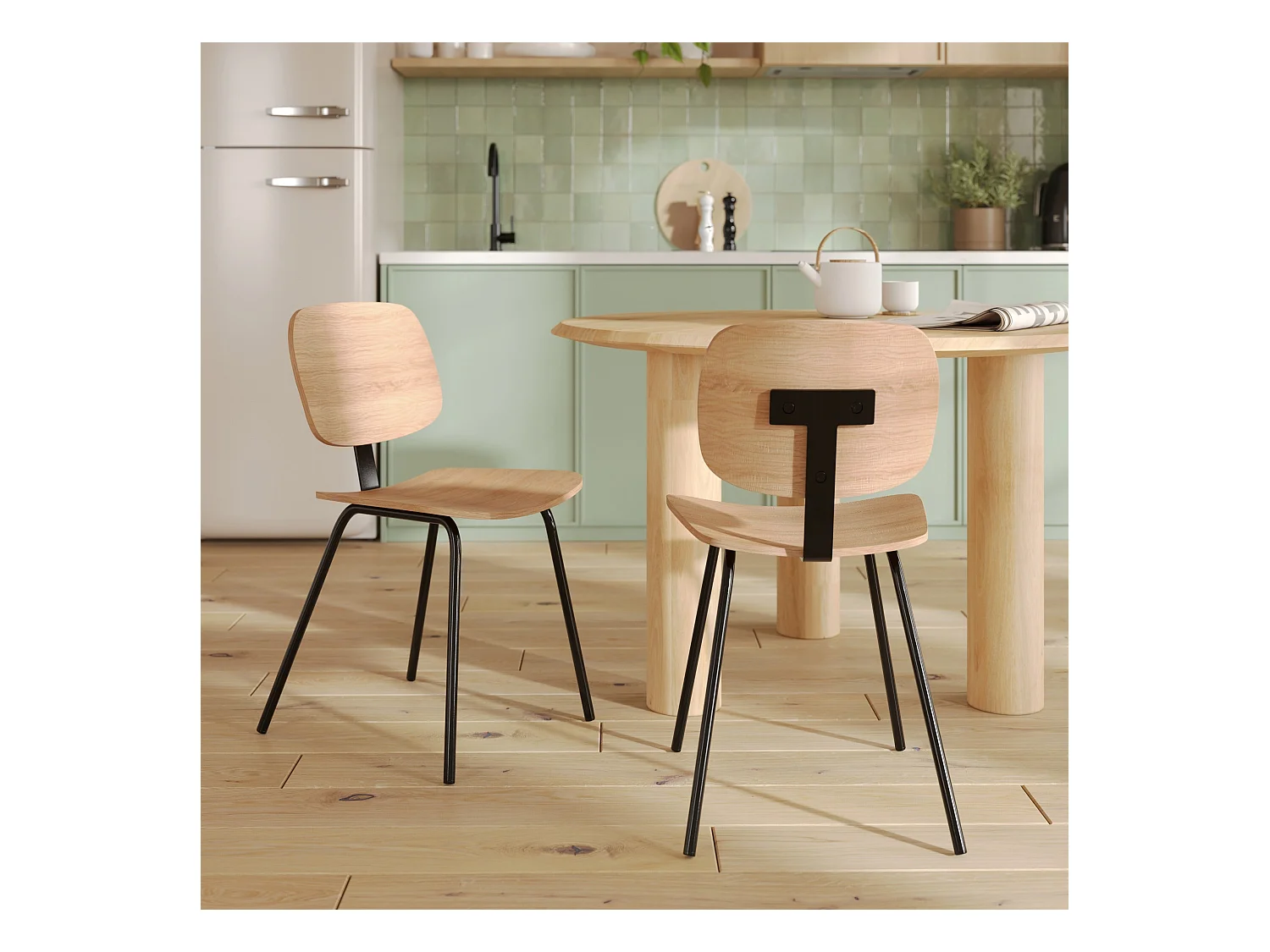 Set de 2 sillas de chapa de fresno con patas de metal - Hoodie