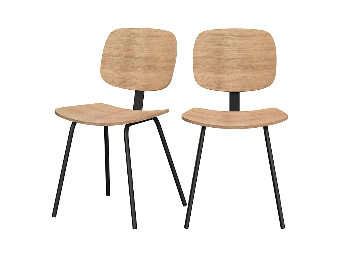 Set di 2 sedie in legno impiallacciato frassino con gambe in metallo - Hoodie