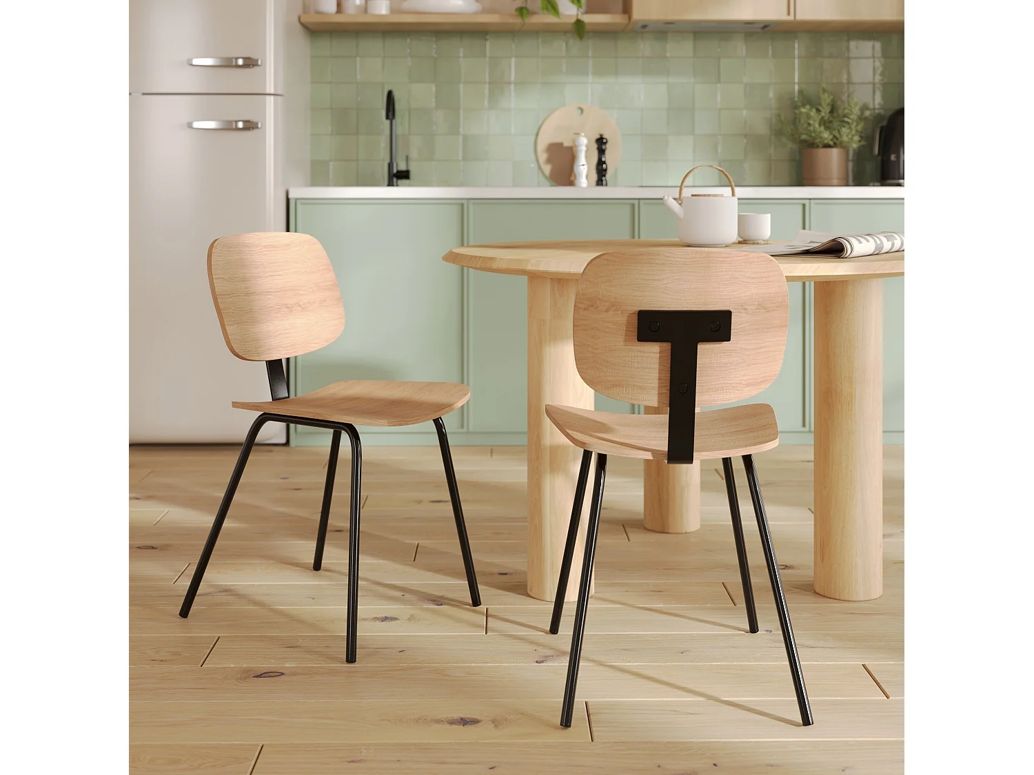 Set di 2 sedie in legno impiallacciato frassino con gambe in metallo - Hoodie