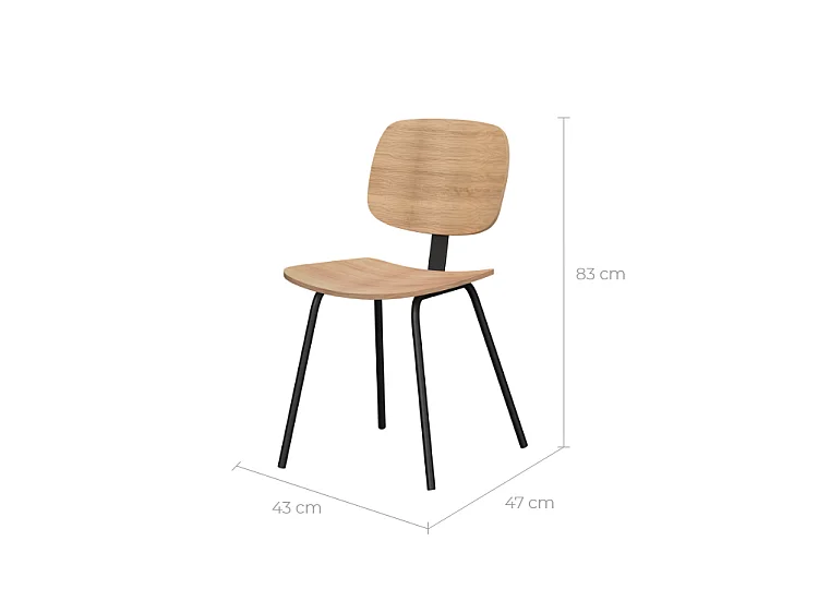 Set di 2 sedie in legno impiallacciato frassino con gambe in metallo - Hoodie