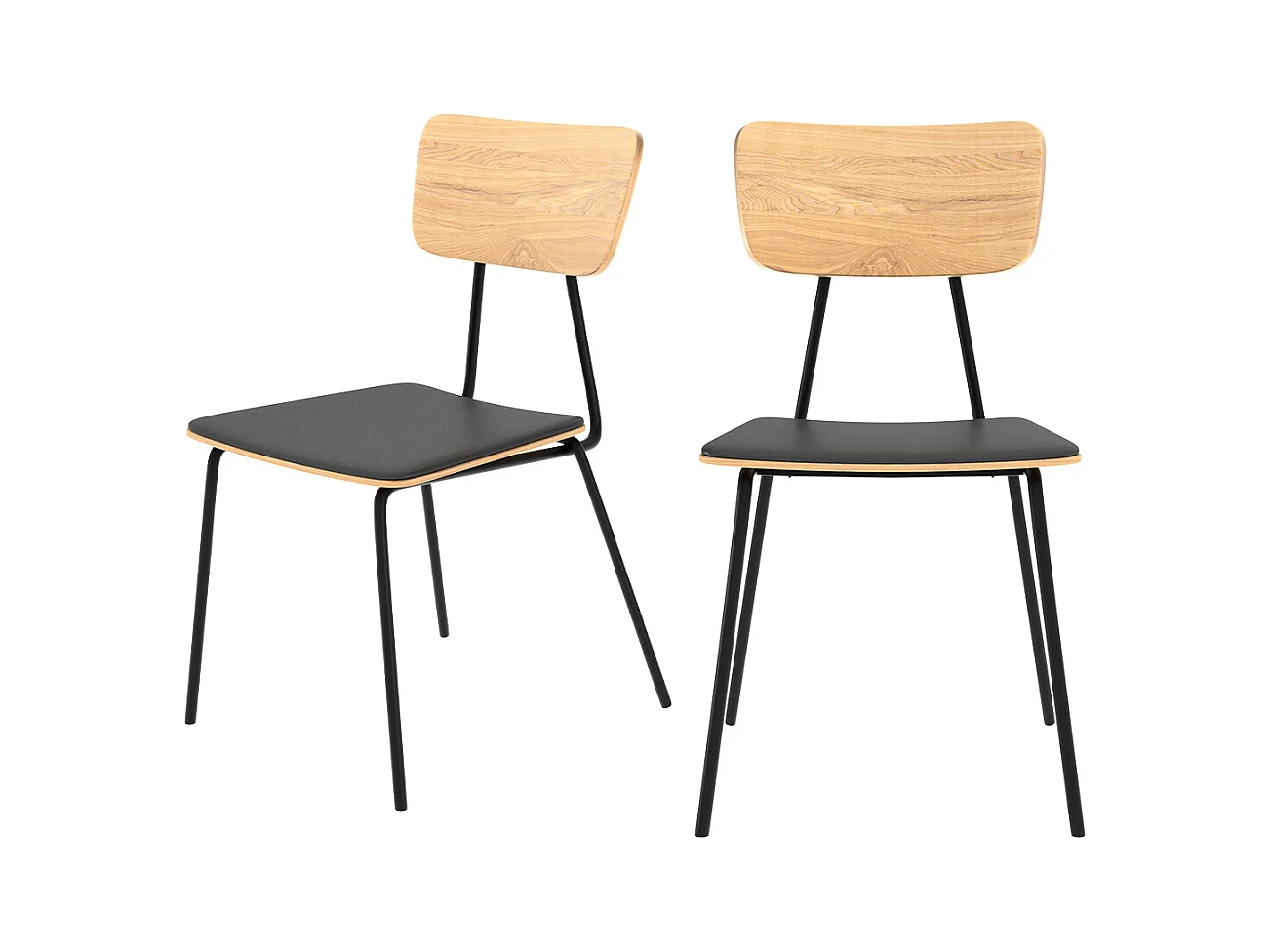 Set de 2 sillas de madera clara, piel sintética y patas de metal negro - Gerone