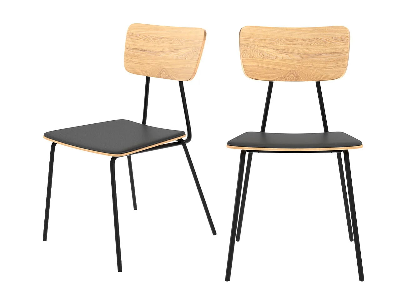 Set de 2 sillas de madera clara, piel sintética y patas de metal negro - Gerone