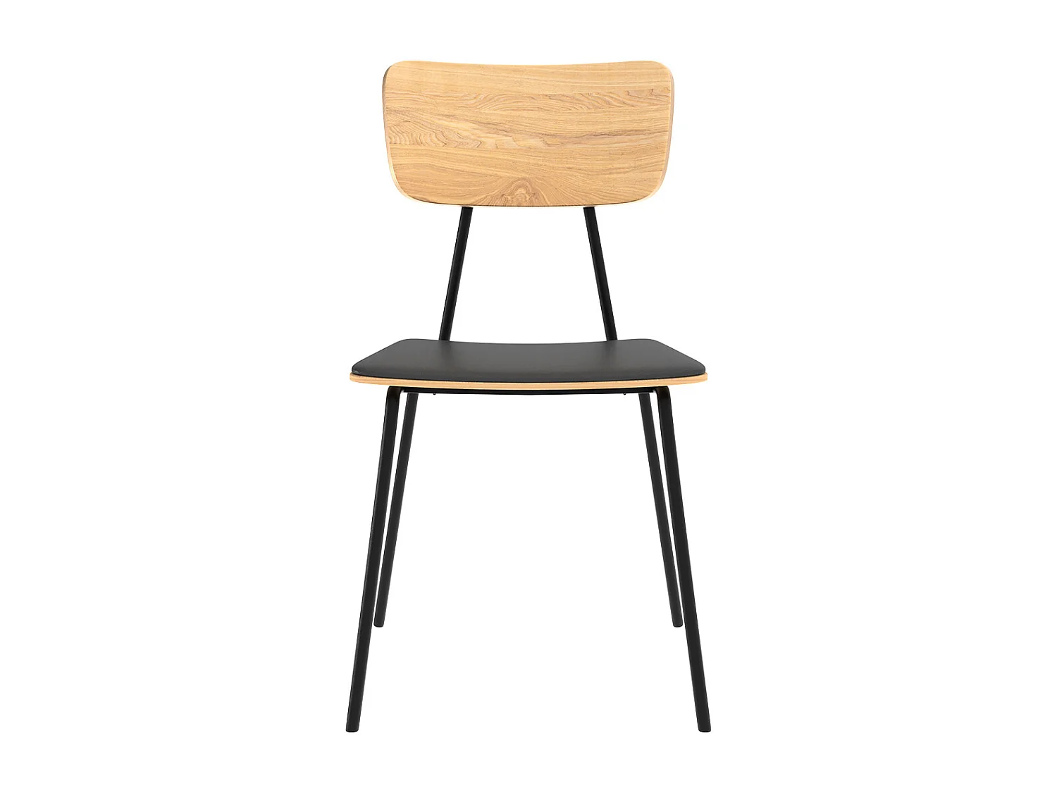 Set de 2 sillas de madera clara, piel sintética y patas de metal negro - Gerone