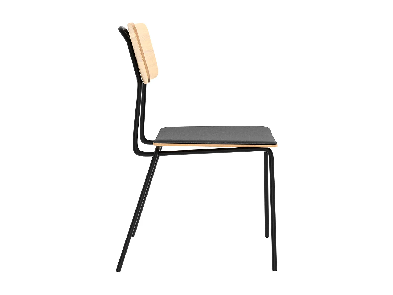 Set de 2 sillas de madera clara, piel sintética y patas de metal negro - Gerone