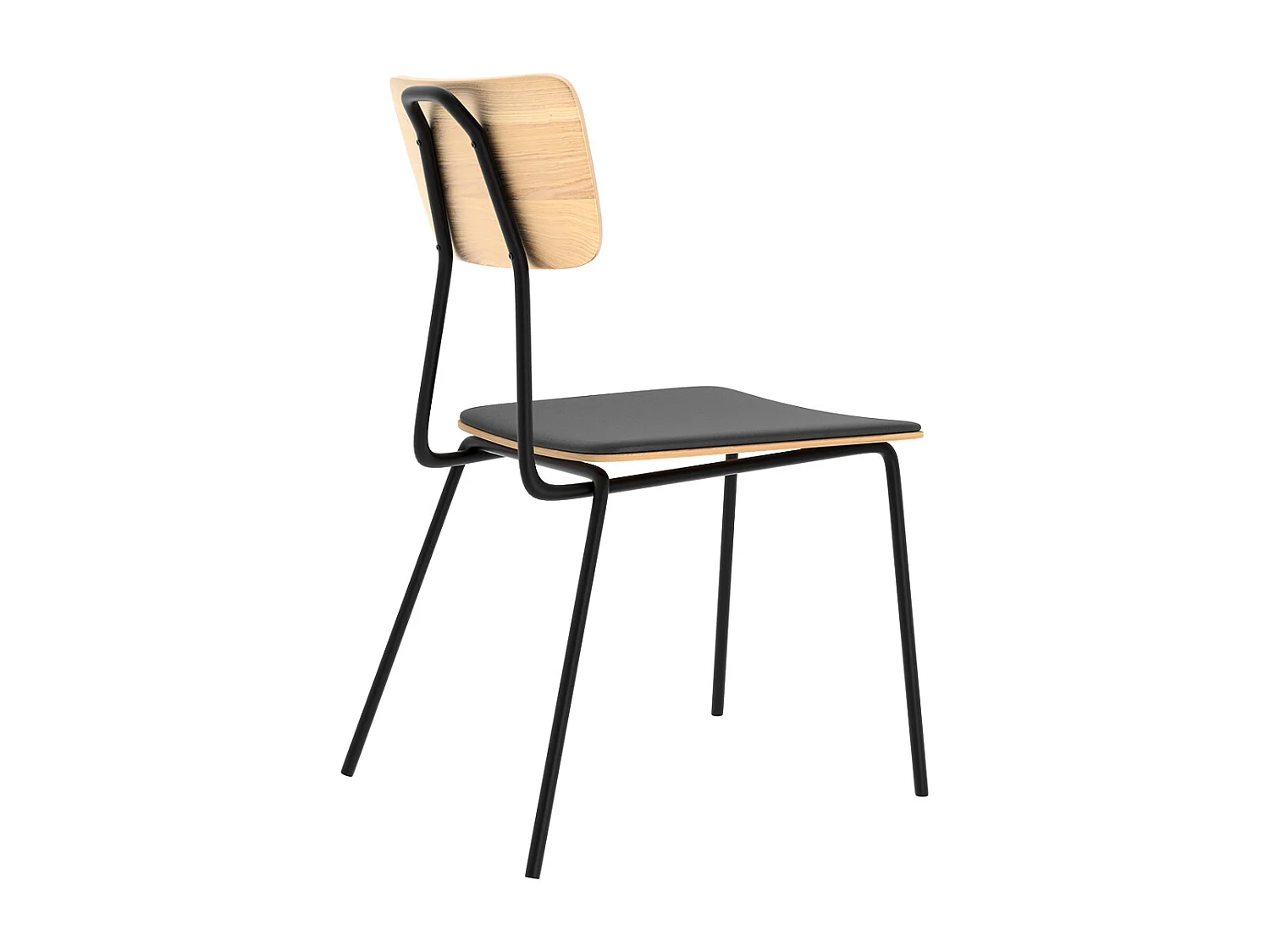 Set de 2 sillas de madera clara, piel sintética y patas de metal negro - Gerone