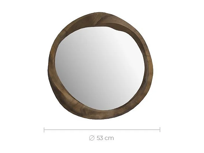 Miroir rond en bois de suar ondulé D53 cm - Yong