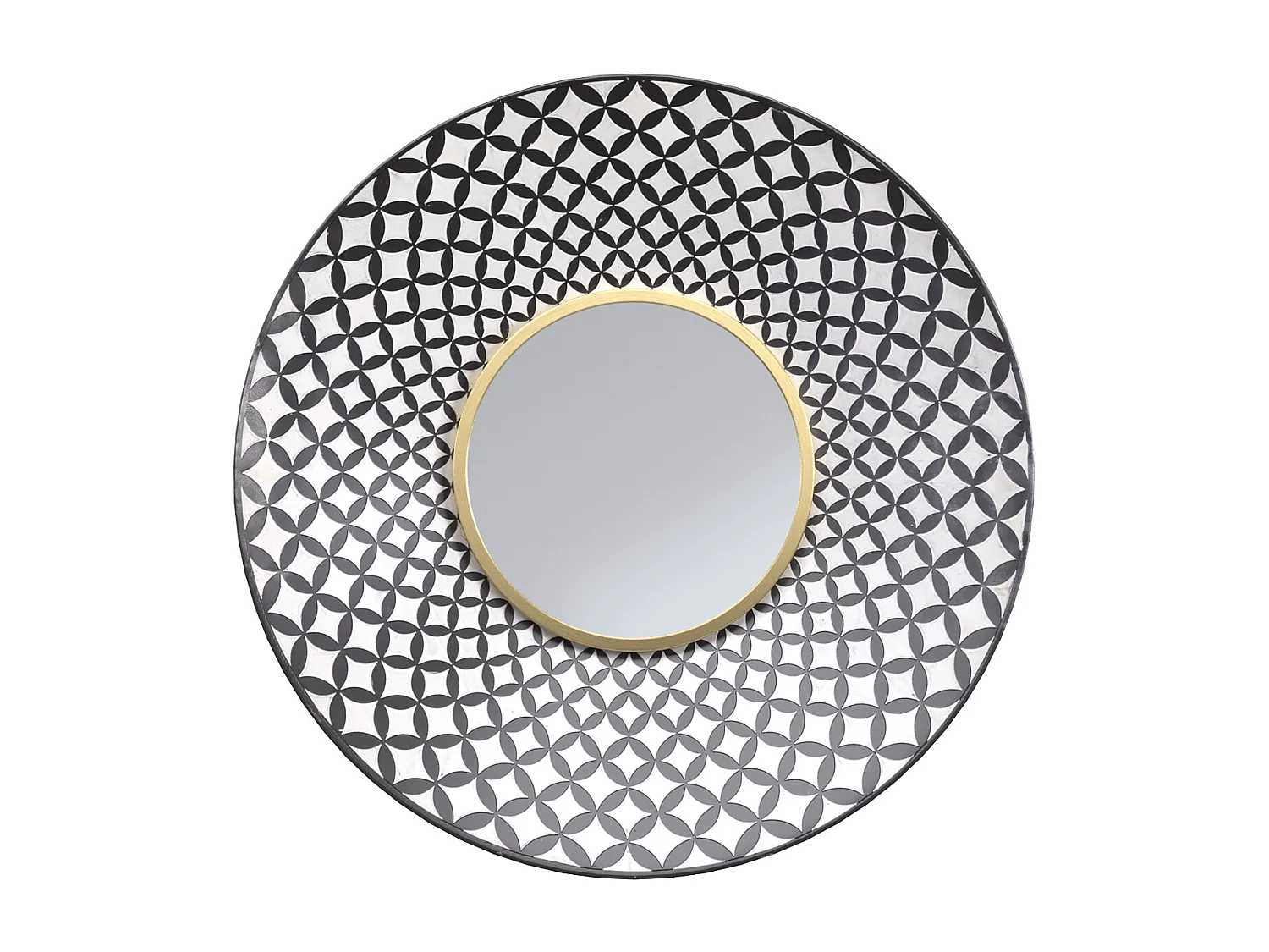 Miroir rond en métal noir et blanc finition doré D59 cm - Isabeau