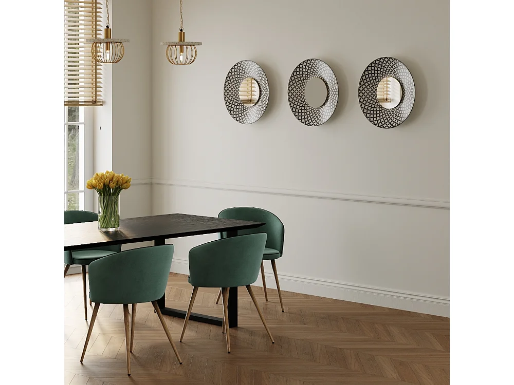 Miroir rond en métal noir et blanc finition doré D59 cm - Isabeau