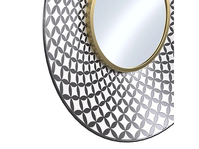 Miroir rond en métal noir et blanc finition doré D59 cm - Isabeau