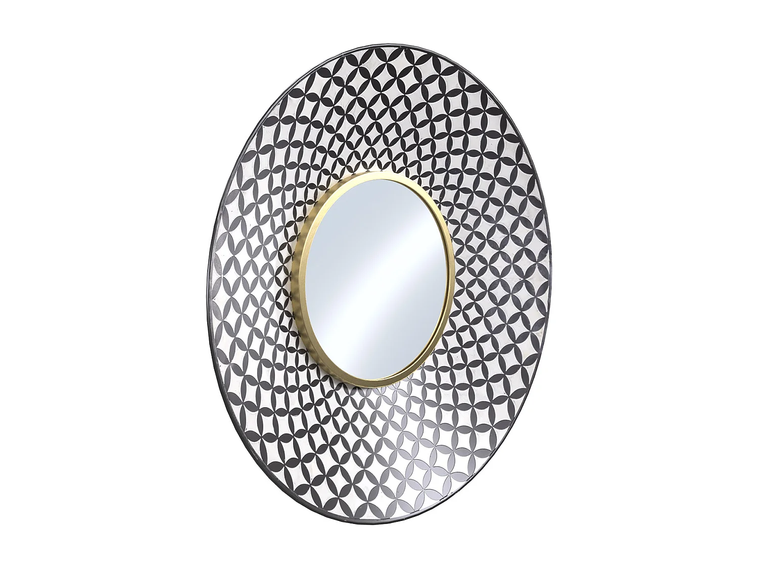 Miroir rond en métal noir et blanc finition doré D59 cm - Isabeau