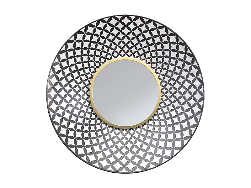 Miroir rond en métal noir et blanc finition doré D59 cm - Isabeau