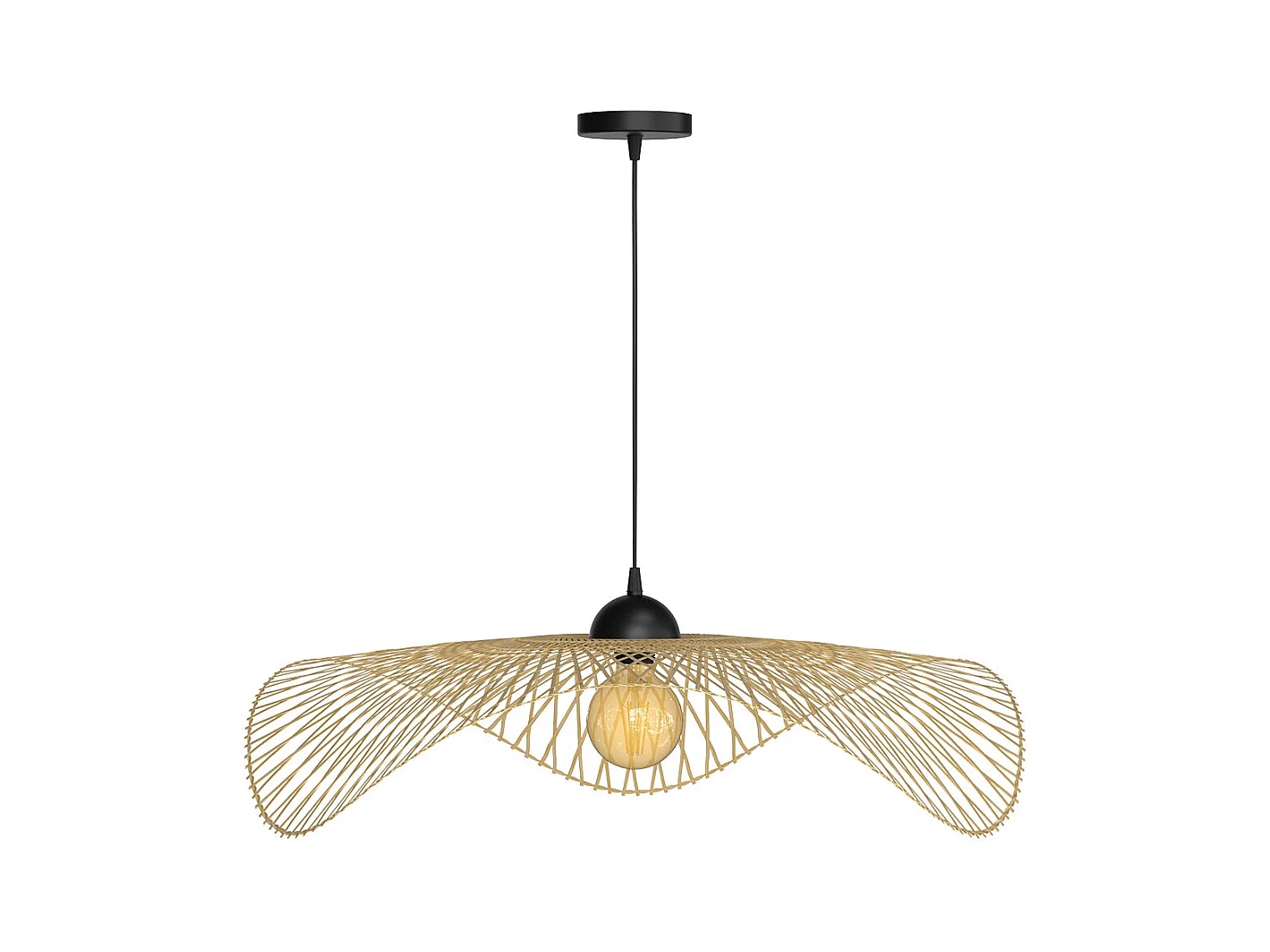 Suspension D75 cm en bambou avec fil noir - Jipi