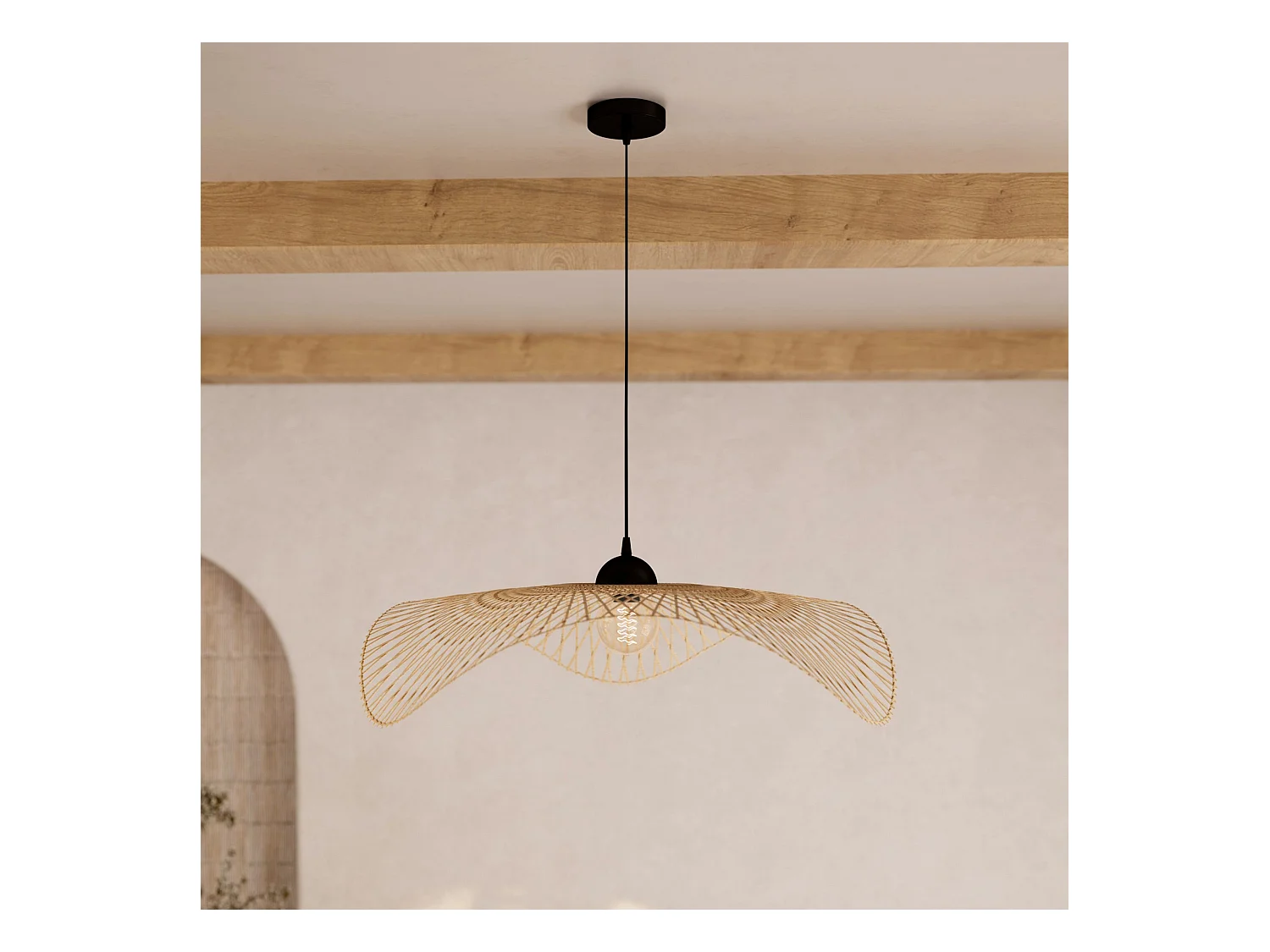 Suspension D75 cm en bambou avec fil noir - Jipi