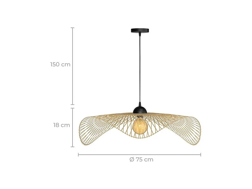 Suspension D75 cm en bambou avec fil noir - Jipi