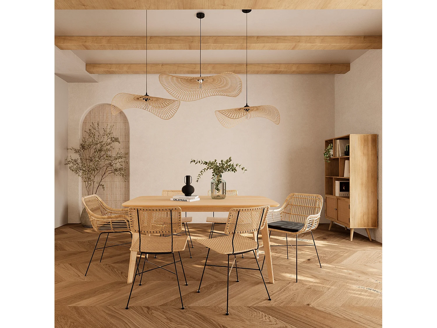 Suspension D75 cm en bambou avec fil noir - Jipi