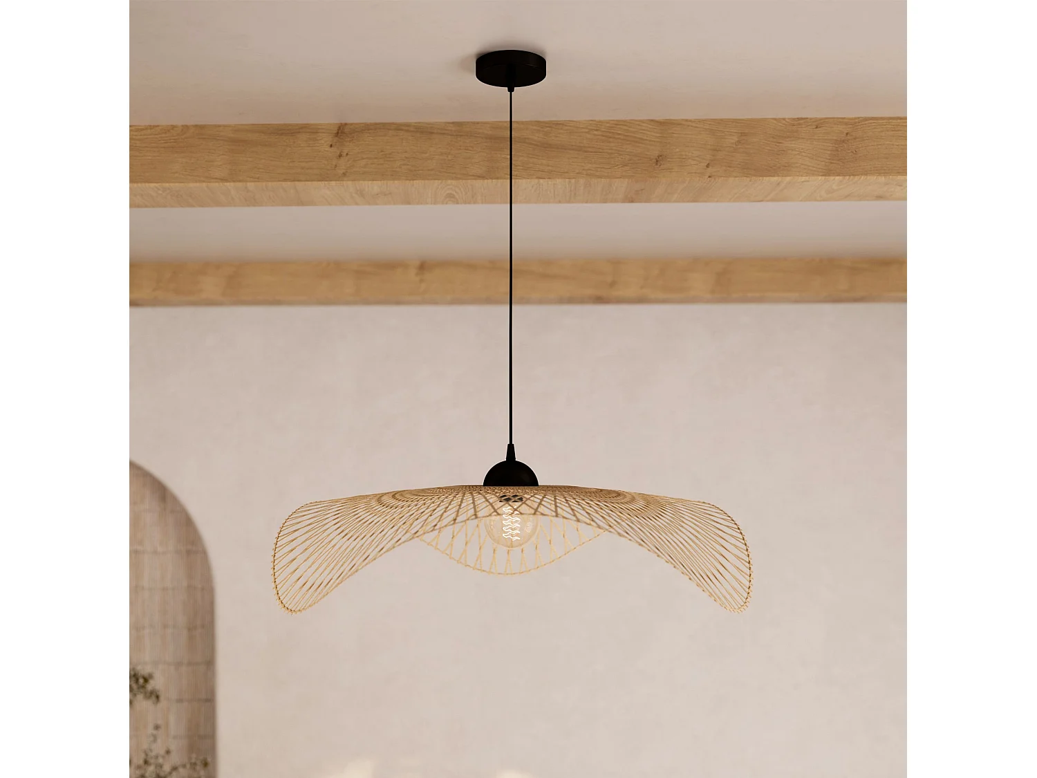 Sospensione D75 cm in bambù con filo nero - Jipi