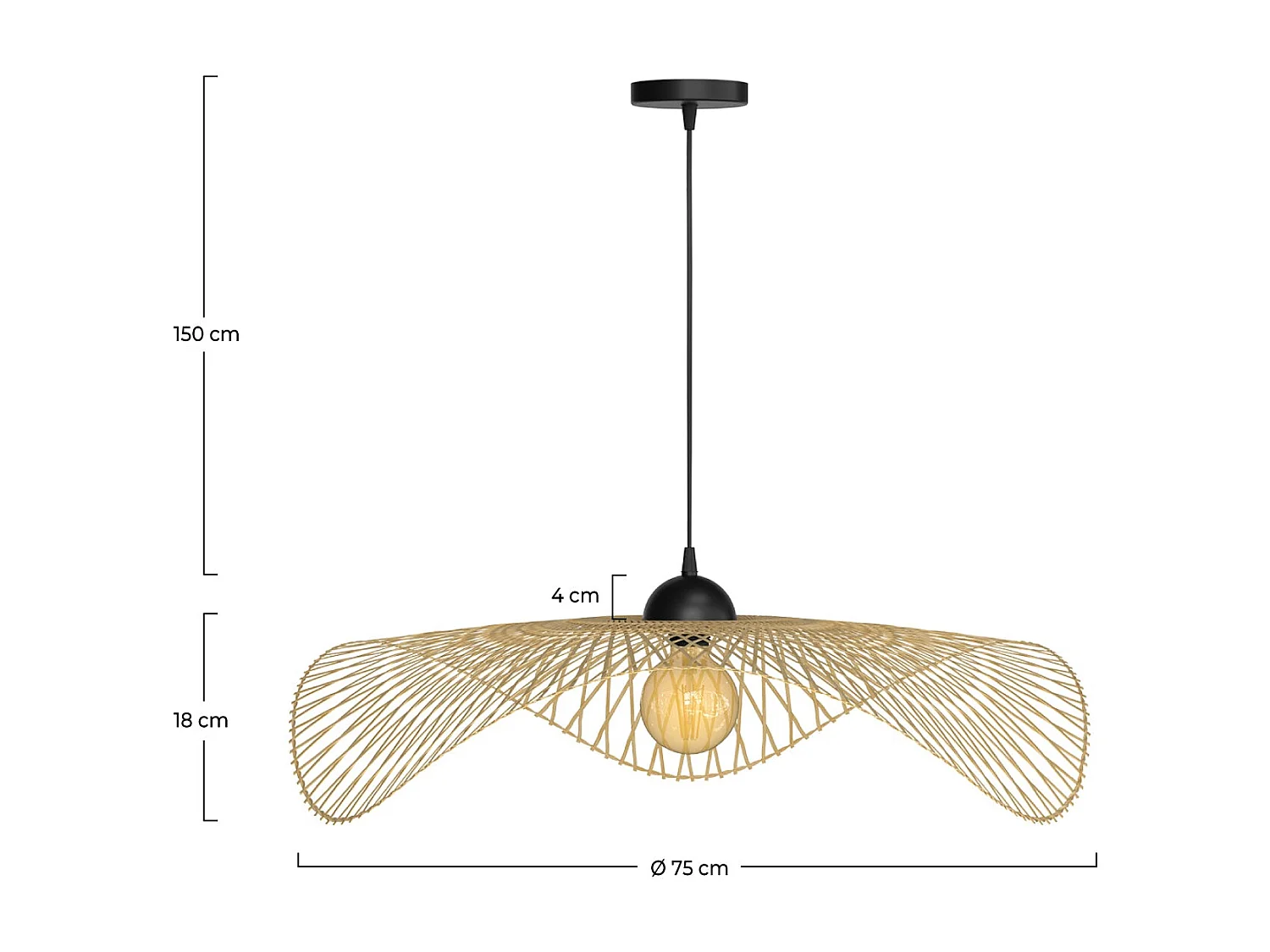 Sospensione D75 cm in bambù con filo nero - Jipi