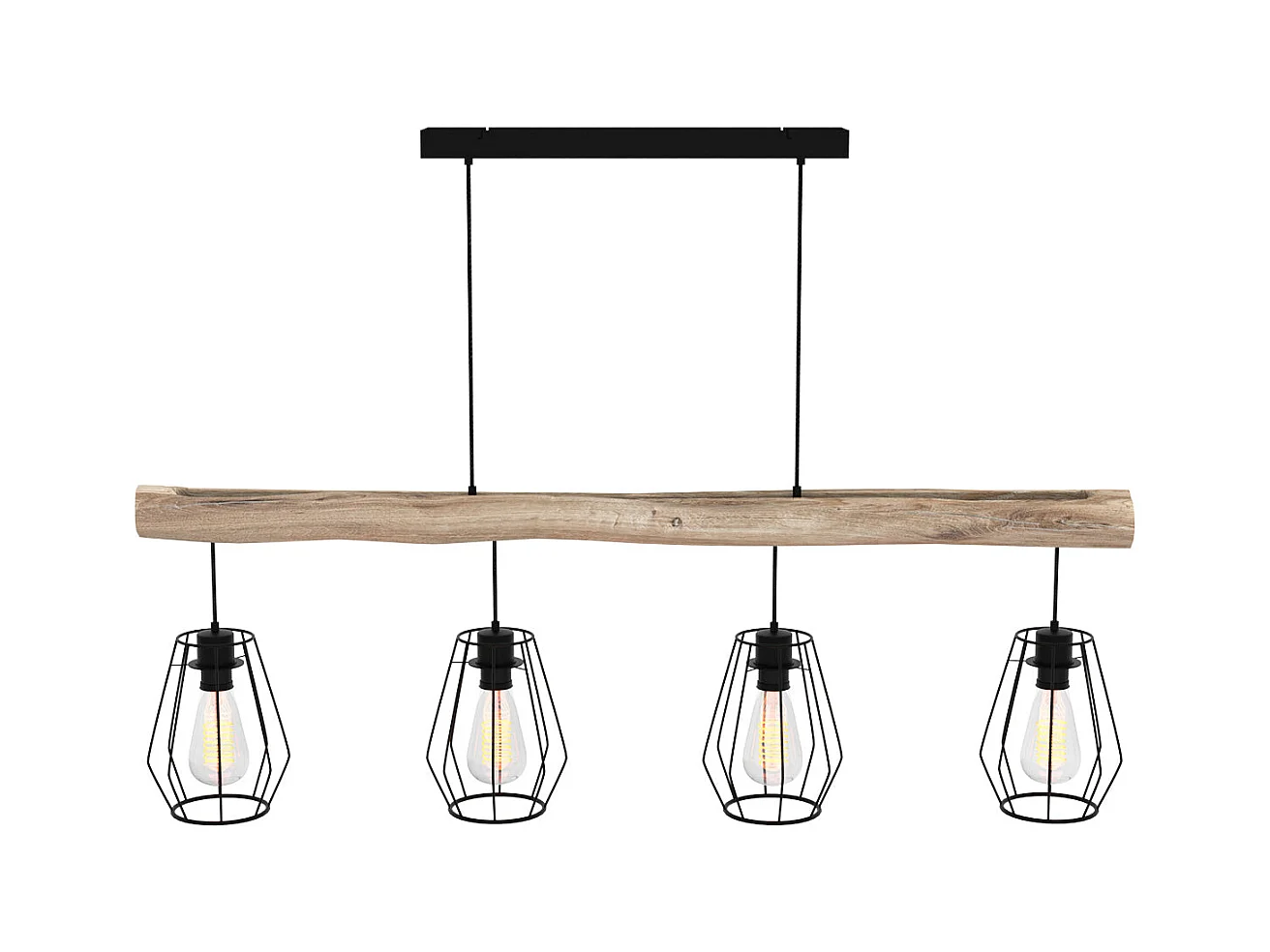 Suspension en bois et métal 4 lampes - Clotilde