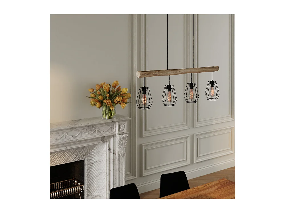 Suspension en bois et métal 4 lampes - Clotilde