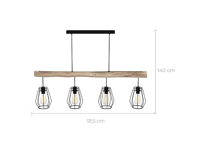 Suspension en bois et métal 4 lampes - Clotilde