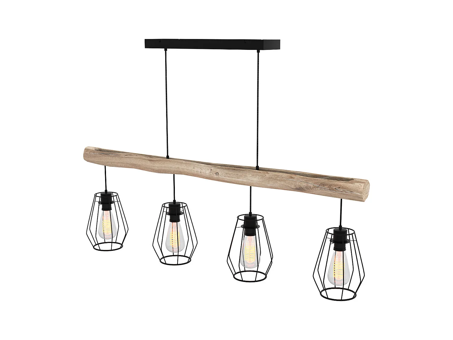 Suspension en bois et métal 4 lampes - Clotilde