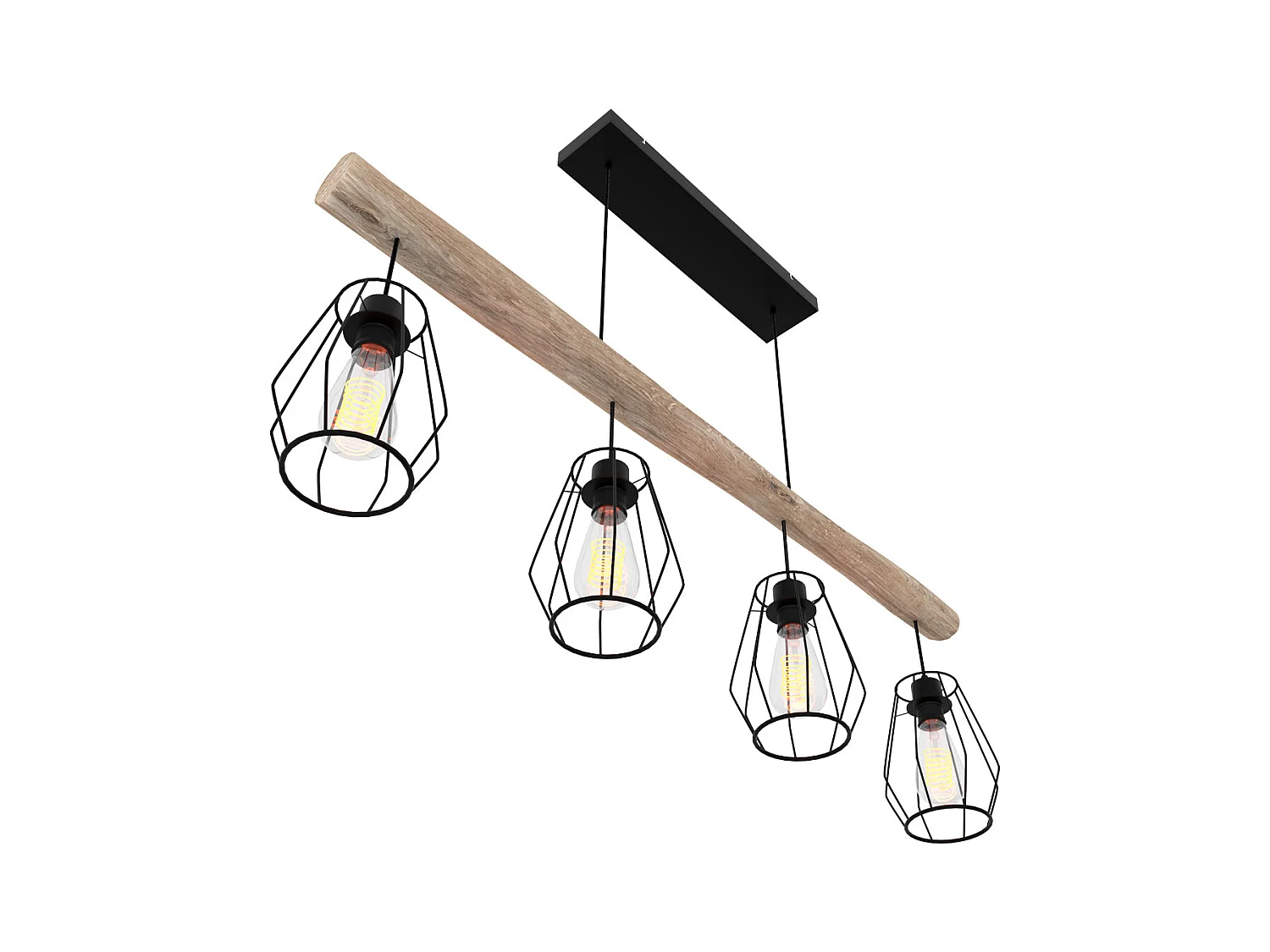 Suspension en bois et métal 4 lampes - Clotilde