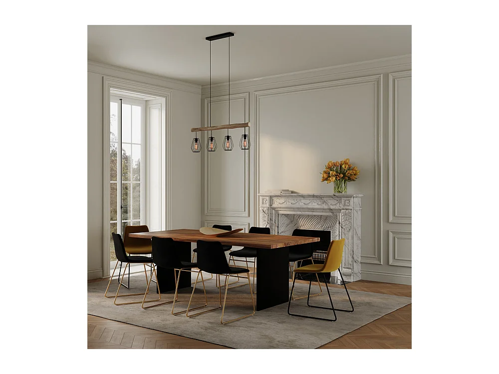 Suspension en bois et métal 4 lampes - Clotilde