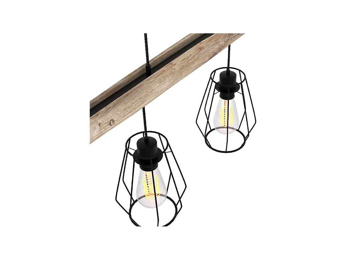 Suspension en bois et métal 4 lampes - Clotilde