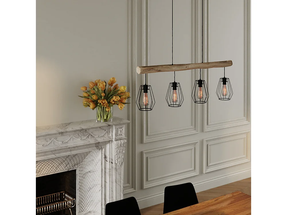 Suspension en bois et métal 4 lampes - Clotilde