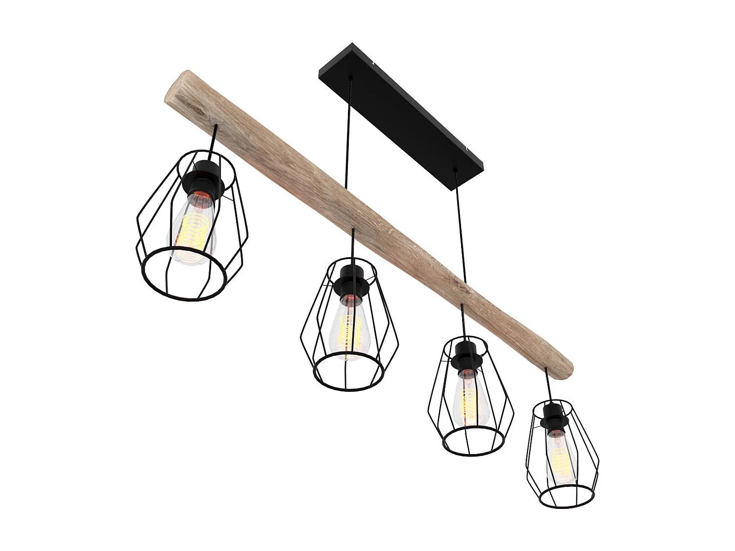 Suspension en bois et métal 4 lampes - Clotilde
