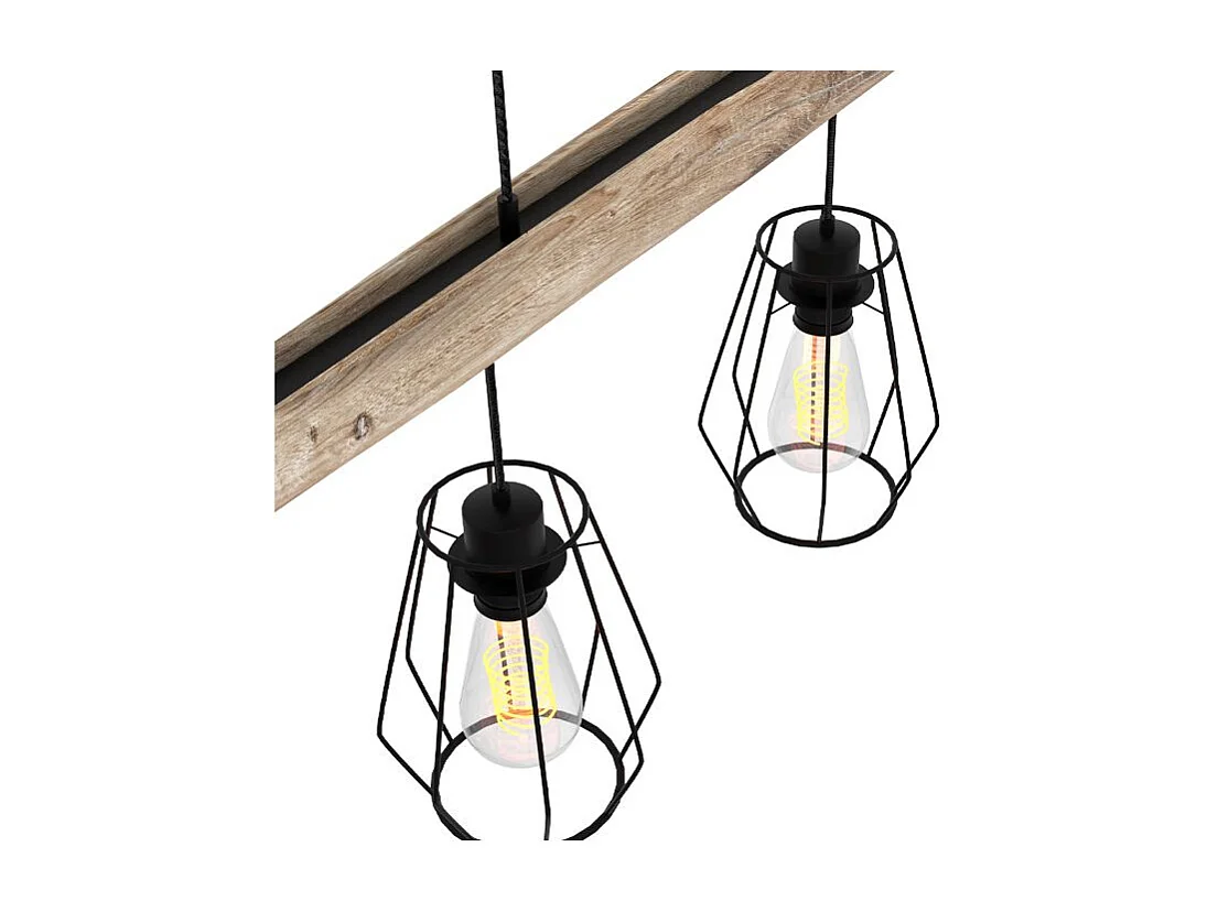 Suspension en bois et métal 4 lampes - Clotilde