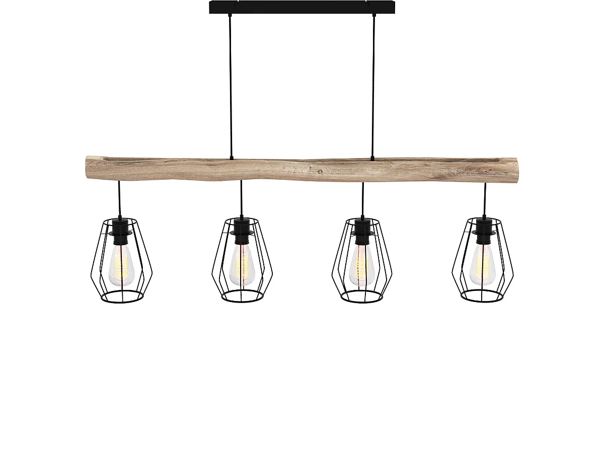 Suspension en bois et métal 4 lampes - Clotilde
