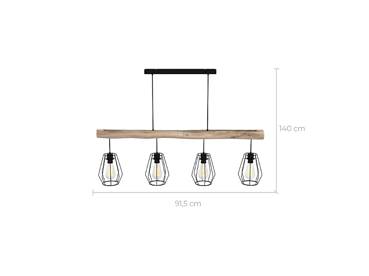 Suspension en bois et métal 4 lampes - Clotilde