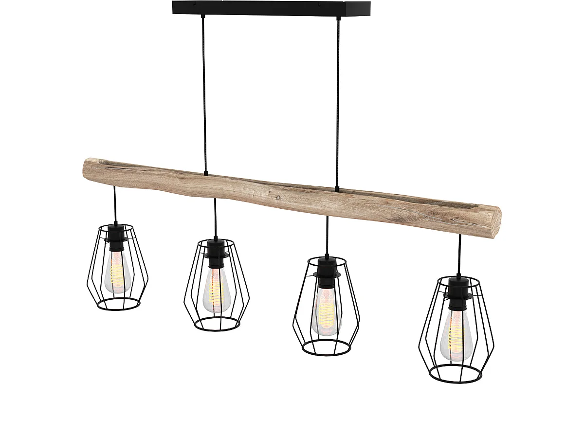 Suspension en bois et métal 4 lampes - Clotilde