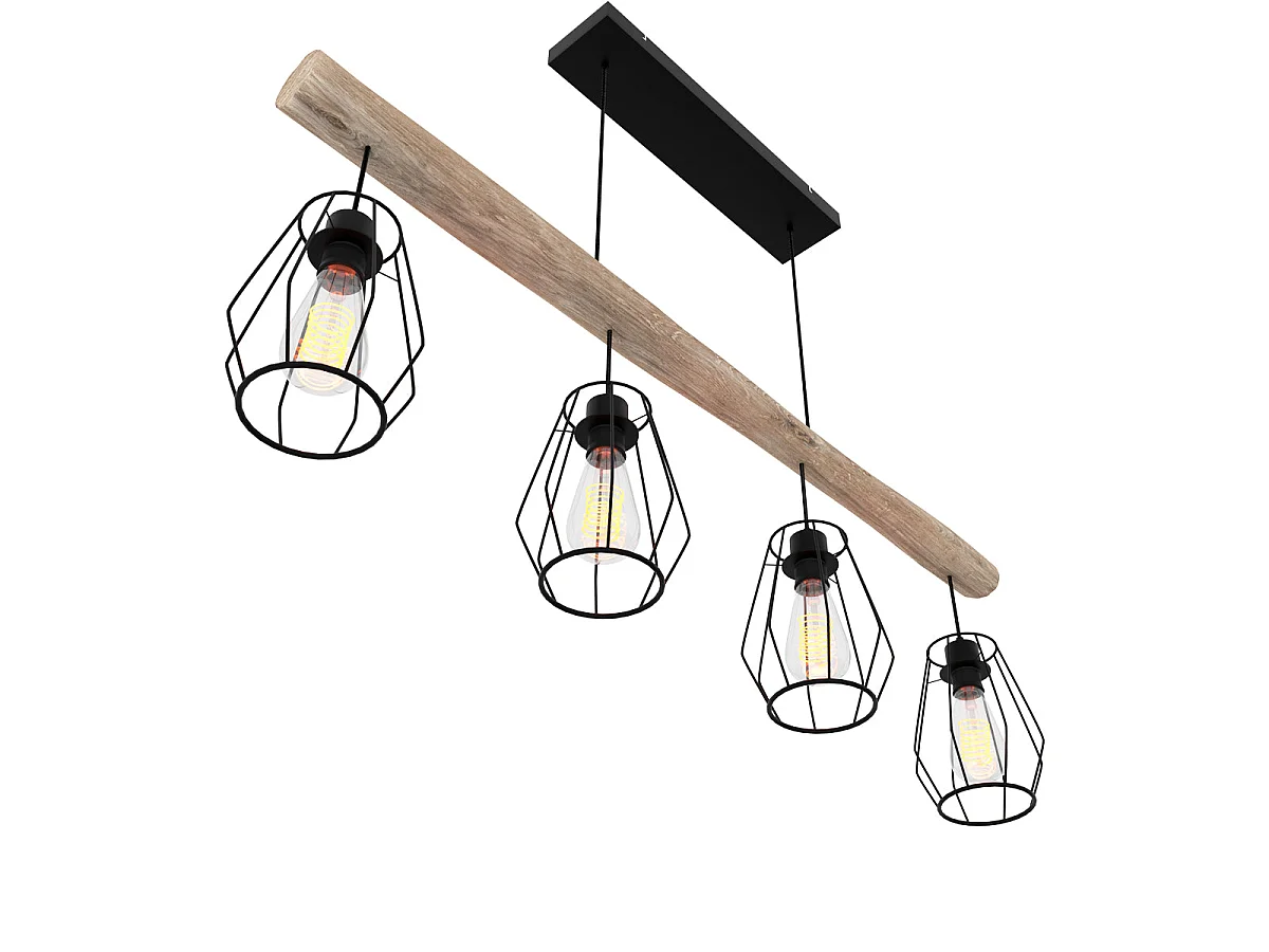 Suspension en bois et métal 4 lampes - Clotilde