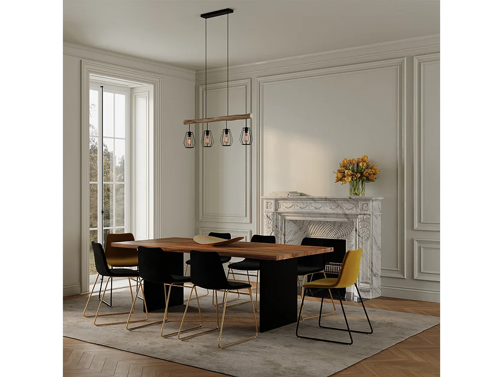 Suspension en bois et métal 4 lampes - Clotilde