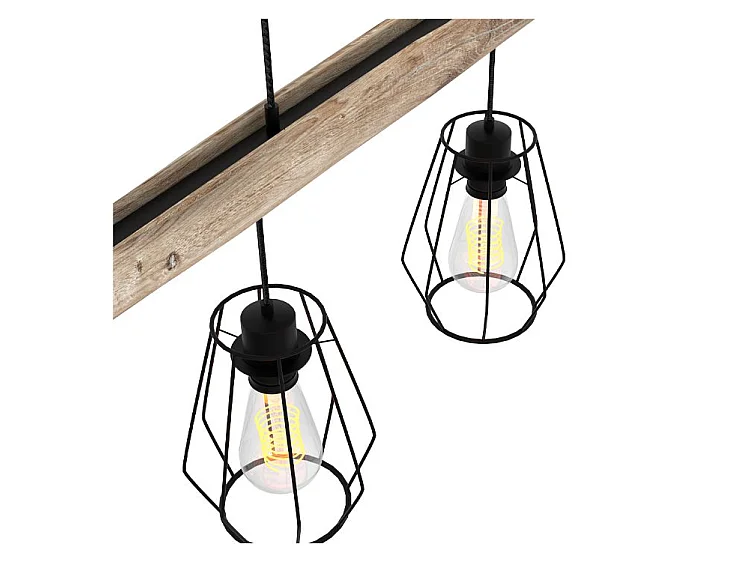 Suspension en bois et métal 4 lampes - Clotilde