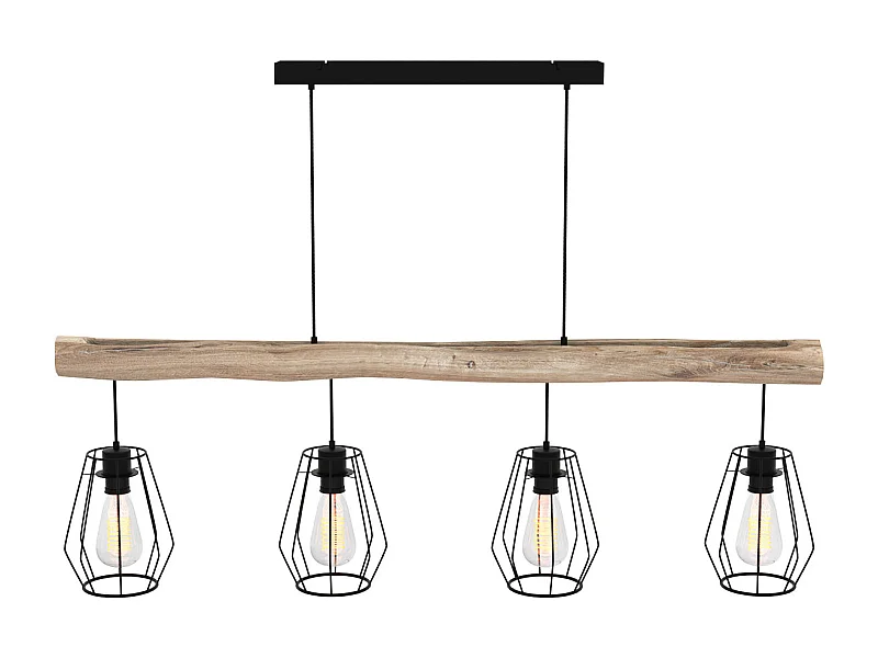 Suspension en bois et métal 4 lampes - Clotilde