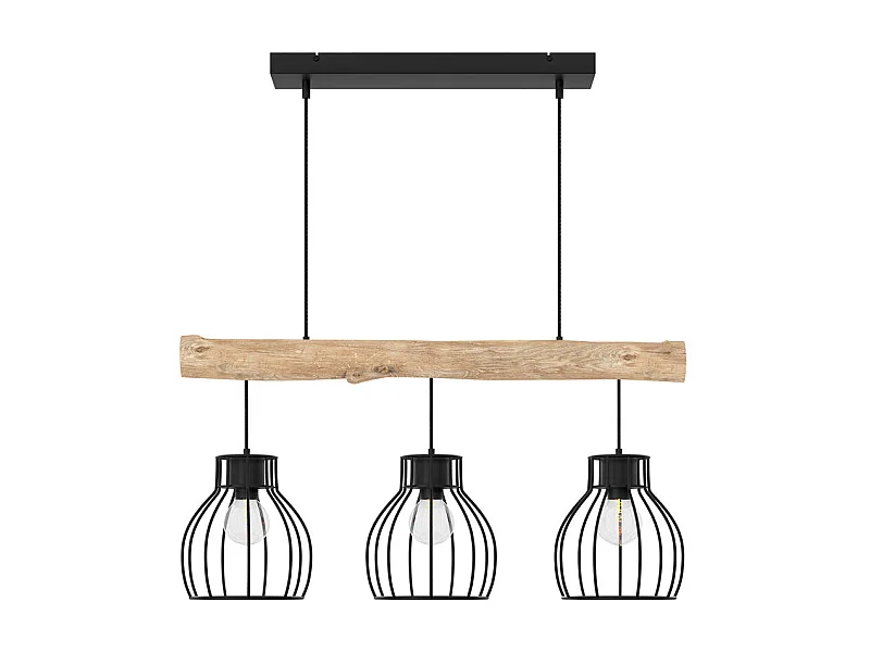 Suspension 3 lampes en bois d'eucalyptus et métal noir - Abby