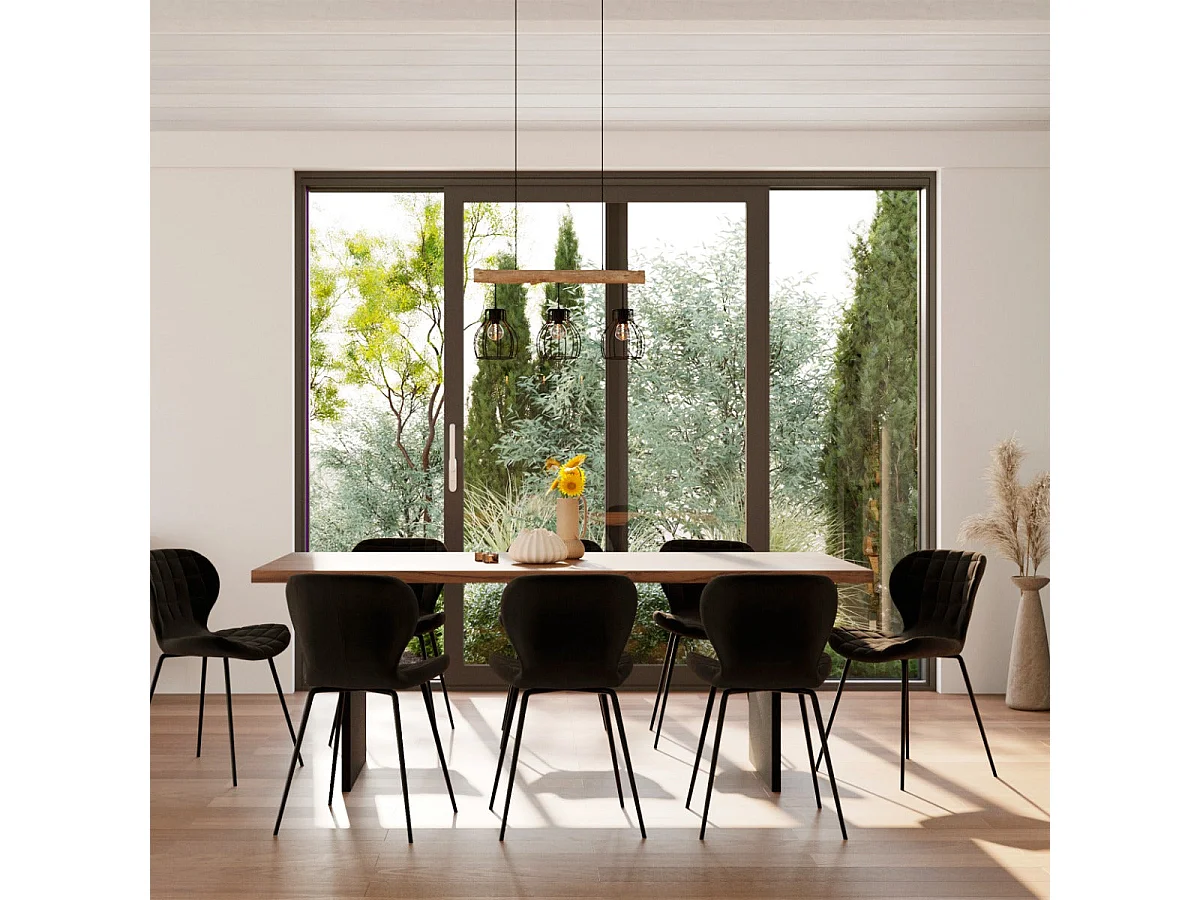 Lámpara colgante de 3 luces en madera de eucalipto y metal negro - Abby