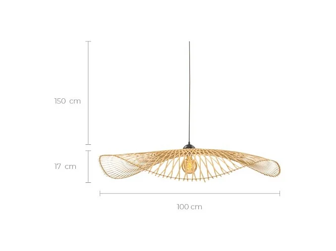 Suspension D100 cm en bambou avec fil noir - Jipi
